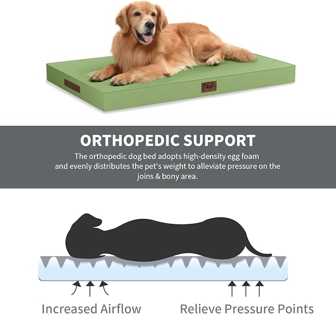 Large Waterproof Orthopedic Dog Bed with Egg Crate Foam | Fits 42x28 Crates, TPU Waterproof Layer, 1680D Washable Oxford Cover, Portable Handle, Indoor & Outdoor Use, Up to 80 lbs