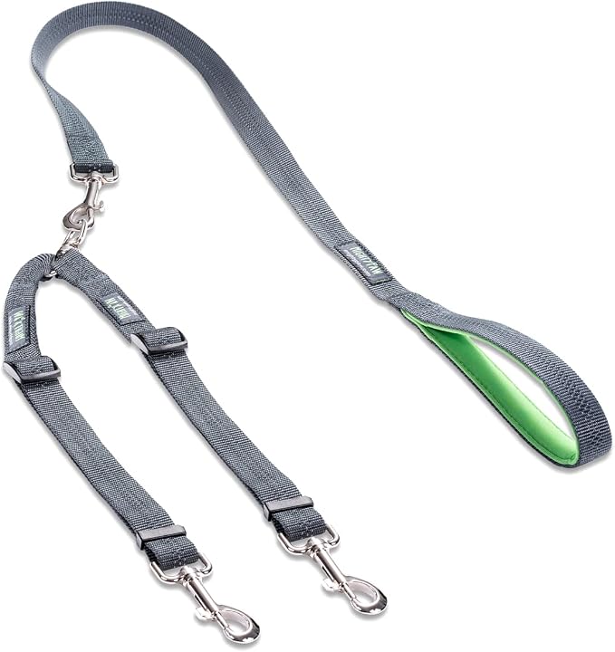 Mighty Paw Double Dog Leash - Double Leash for Two Dogs No Tangle Design. Split Lead for 2 Pets. Adjustable to Fit All Sized Breeds. Reflective Dual Pet Lead for People with 2 Pups