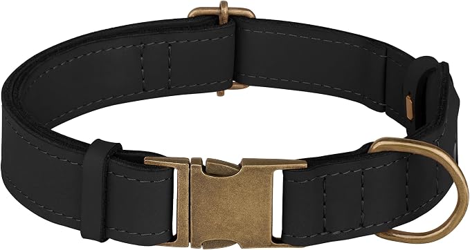 AirTag Dog Collar - Genuine Leather Dog Collar with Apple AirTag Holder and Metal Buckle - Smart GPS Tracking Pet Collars (Black, M, 14"-18" Neck Fit)