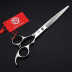 Purple Dragon 8.0 in Dog Grooming Scissors Set with Anti-Shock Bag - Silver | Japanese 440C Steel Pet Grooming Shears, Comfortable Grip, Includes Curved, Straight & Thinning Scissors with Silencer