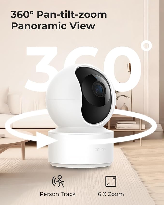 IMILAB 2.5K Indoor Camera, Room Camera for Bedroom, Dog/Pet/Baby/Nanny Cam with Xiaomi Home App, 360° Pan & Tilt Home Security Cam, Night Vision, Two Way Audio, 2.4GHz WiFi (C21 2 Pack)