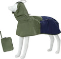 MAMORE Dog Raincoat with High Collar - Waterproof Adjustable Dog Rain Jacket, Lightweight Reflective Pet Rain Coat for Small Medium Large Dogs for Outdoor Walking Hiking(Green&Navy, XX-Large)