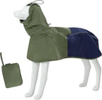 MAMORE Dog Raincoat with High Collar - Waterproof Adjustable Dog Rain Jacket, Lightweight Reflective Pet Rain Coat for Small Medium Large Dogs for Outdoor Walking Hiking(Green&Navy, XX-Large)