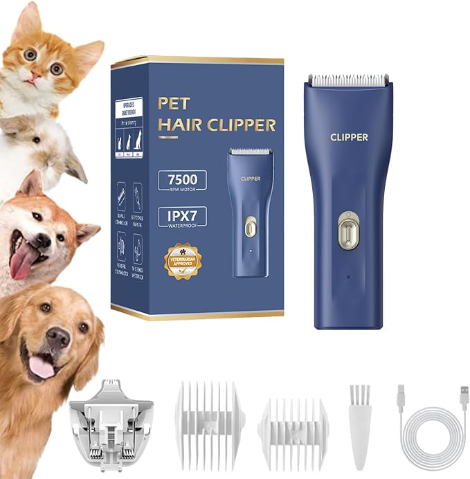 Dog Grooming Kit Clipper for Thick Coat | Low Noise, Cordless Cat Hair Trimmer, Rechargeable Shaver Pet Grooming Tools