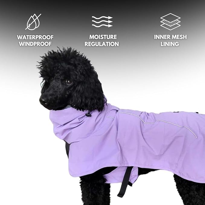 Spark Paws Dog Raincoat, Waterproof Windproof Rain Jacket, for Small Medium Large Extra Large Dogs, Reflective Breathable Full-Body Coverage Dry Suit - Purple - M