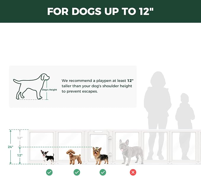 FXW AuraSpace Clear Acrylic Indoor Dog Playpen, 24" H, 10 Panels, White | Open View, Modern Home Fit, No Climbing Bars, Tool-Free Setup, For Puppies & Small Dogs