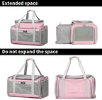 Airline Approved Pet Carrier for Cats and Small Dogs up to 15 lbs, Breathable Mesh, Portable Travel Bag for Bearded Dragon, Puppies Animal Hangbag, Rabbit Cage (Pink, Expandable)