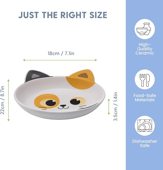 The Cat Ladies Ceramic Cat Bowls - Whisker Friendly Food Bowl - Cute Pet, Kitten Plates - Dishes for Indoor Cats - Dish for Wet Food & Water - Platos para Gatos - Calico, Set of 2