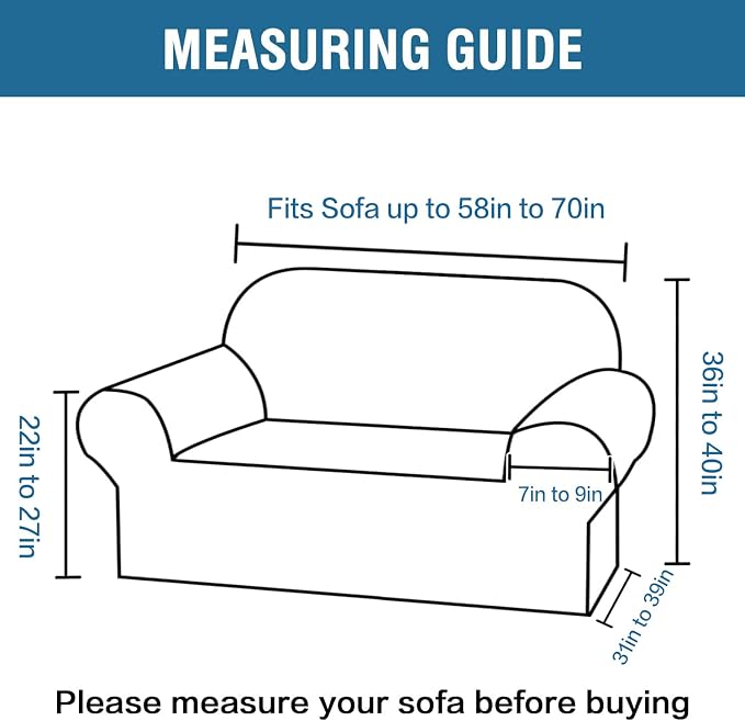 H.VERSAILTEX Stretch Couch Cover 2 Cushion Sofa Loveseat Slipcover|Sofa Cover for Love seat 1 Piece with Elastic Bottom, Textured Checked Jacquard Fabric(Loveseat 58"-70" Wide, Ivory)