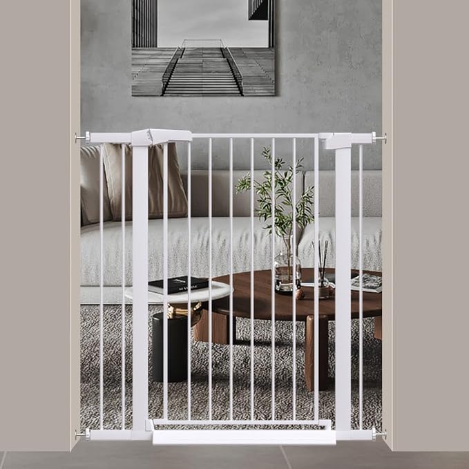 Fairy Baby 38" Extra Tall Baby Gate, 29.5"-40.5" Extra Wide Pet Gate for Dogs Puppy, Metal Auto Close Safety Child Gate for Stairs Doorways, Easy Install Pressure Mounted Dog Gate Indoor, White
