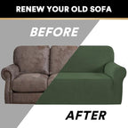 Stretch Chair Covers for Living Room, Washable Armchair Slipcovers, Fitted Chair Slip Cover Jacquard Small Checked Furniture Protector with Elastic Bottom(Armchair 31"-40",Bronze Green)