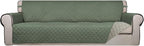 PureFit Reversible Quilted Couch Covers for Dogs Sofa Cover 4 Seater 88" | Greyish Green/Beige, Water Resistant Couch Protector, Washable Pet Couch Cover with Non Slip and Elastic Straps For Kids