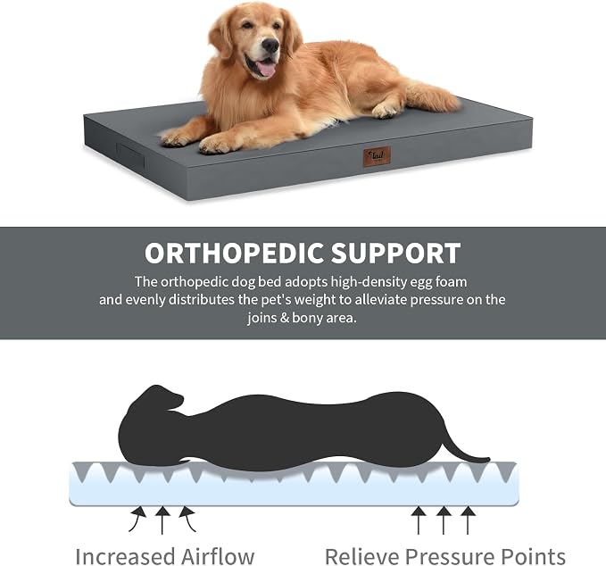 Waterproof Orthopedic Dog Crate Bed for Small Dogs & Cats | Egg Crate Foam, Fits 24x18 Crates, TPU Waterproof Layer, Machine Washable 1680D Oxford Cover, Small Pets Up to 20 lbs