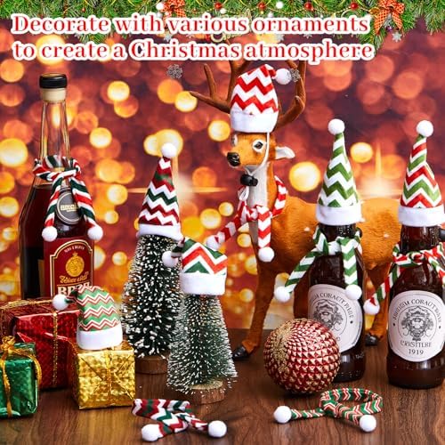 Weewooday 12 Pcs Mini Christmas Santa Hat Scarf Set, Small, Ripple Style - Image 3