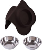 Hubulk Pet Dog Bowls 2 Stainless Steel Dog Bowl with No Spill Non-Skid Silicone Mat + Pet Food Scoop Water and Food Feeder Bowls for Feeding Small Medium Large Dogs Cats Puppies (Large, Chocolate)