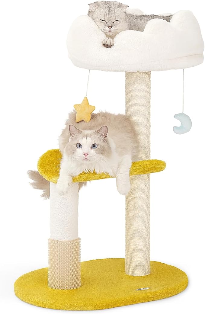 Happi N Pets Cloud Cat Tree, 31.5in Multi-Level Indoor Cat Tower with Scratching Posts, Viewing Perch, Removable & Washable Cushions, Cat Activity Tree with Dangling Toy | Removable & Washable Cat Bed, Cat Activity Tree, Cute Dangling Toys, Easy To Cle...