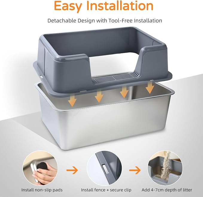 Stainless Steel Cat Litter Box with Lid, 23.7" L x 15.8" W x 13.8" H XL Metal Kitty Litter Box for Big Cats, High Sided Enclosure, Non-Sticky, Anti Urine Leakage, Easy Cleaning