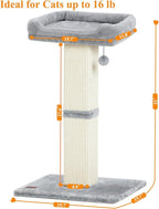 Karolpar 32" Cat Scratching Post for Indoor Cats, Sisal Cat Scratcher with Plush Perch, Large Scratch Post with Bed, Removable Cover, Sisal Fabric,Light Grey | Natural Sisal Cat Scratcher Tower, Large Scratch Post with Bed, Cat Tree with Removable Cover