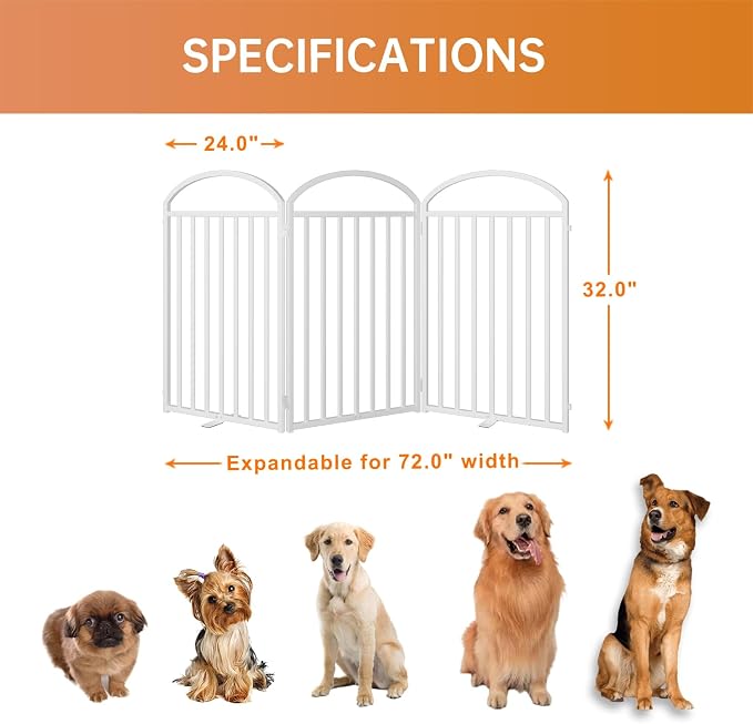 SNUOWU 3 Panles Full Matel Freestanding Dog Gates, 72" Extra Wide 32" Tall Free Standing Dog Pet Gate for Indoor & Outdoor. Foldable Pet Fences for Doorways, House, Stairs, Porch, Deck, Yard