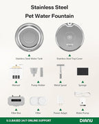 Stainless Steel Cat Water Fountain - 3.2L/108oz Cat Fountain for Drinking | Quiet Pet Water Fountain for Cats Indoor - Automatic Pet Water Bowl Dispenser - for Kitty & Small Dog (4 Filters)