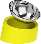 Slanted Dog Bowl Slow Feeder, 15° Tilted Elevated Raised Food Water Dish, Anti-Choke Anti-Gulping for Cats Dogs, Non-Spill Weighted Base, for Medium Dogs Standard Pets, Yellow
