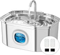 Cat Water Fountain, Apauk 108oz/3.2L Silent cat Water Fountain Stainless Steel, Cat Fountain, Automatic Pet Water Fountain,Dog Bowl, Controllable Blue Light - (2 Filters& 2 Sponges)