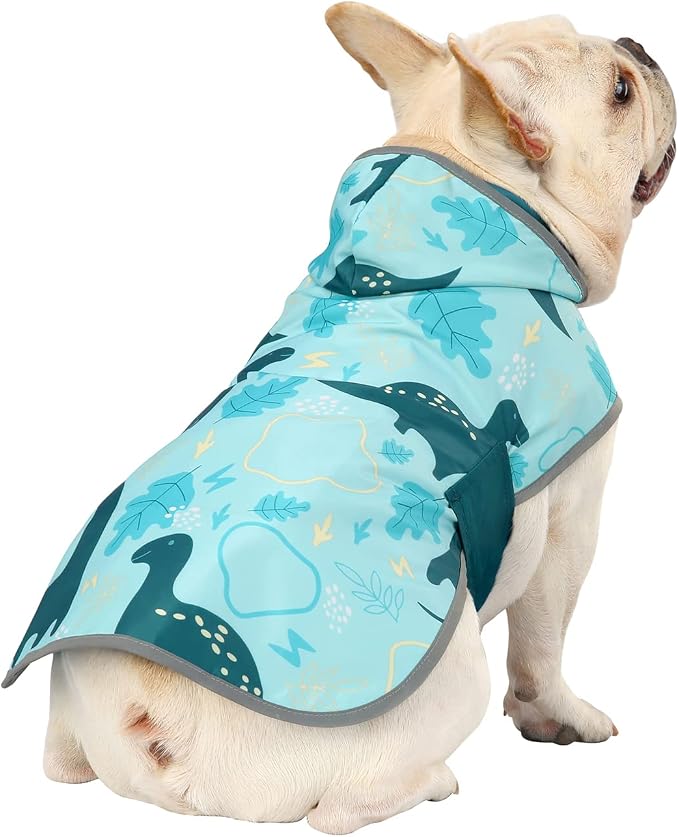 HDE Reversible Hooded Dog Raincoat Slicker Poncho for Small Medium Large Dogs - Dinosaurs - S - Rubber
