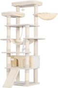 Heybly Tall Cat Tree 78-inch Multi-Level Cat Tower for Indoor Cats HCT033M | Cat Condo with 2 Widened Plush Perches, Multi-Level Cat Furniture with Scratching Board, Big Caves, Beige