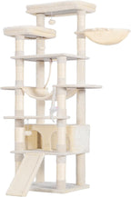 Heybly Tall Cat Tree 78-inch Multi-Level Cat Tower for Indoor Cats HCT033M | Cat Condo with 2 Widened Plush Perches, Multi-Level Cat Furniture with Scratching Board, Big Caves, Beige