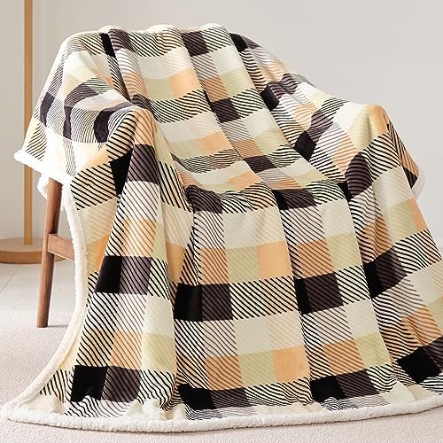 Touchat Sherpa Plaid Twin Blanket 60" X 70", Fuzzy Fluffy Soft Cozy Throw Blanket, Twin Size Plush Fleece Flannel Plush Microfiber Blanket for Couch Bed Sofa (Brown Color) - Image 4