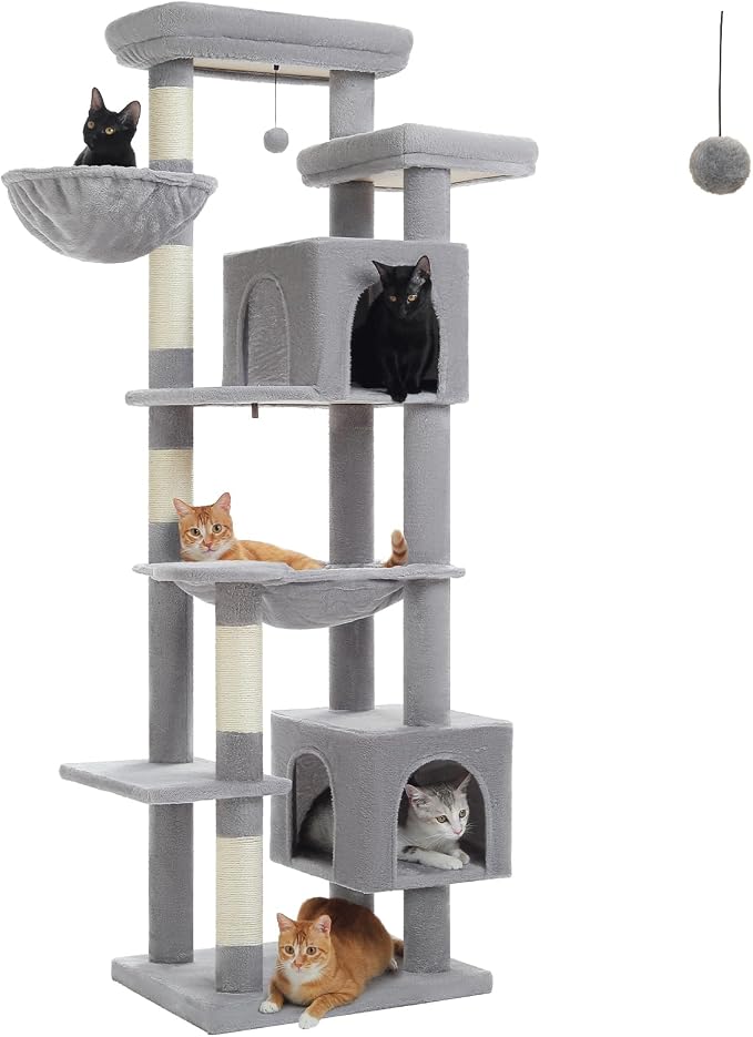 69" Tall Cat Tree for Indoor Cats Large Adult, Multi-Level Cat Tower | Multi-Level Cat Tree with Scratching Posts, Soft Padded Perch, 2 Dangling Toys