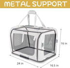 Extra Large Cat Carrier Soft Sided, Portable Small Dog Carrier for 2 Cats, 24"x16.5"x16" Car Travel Folding Comfortable Design, Khaki
