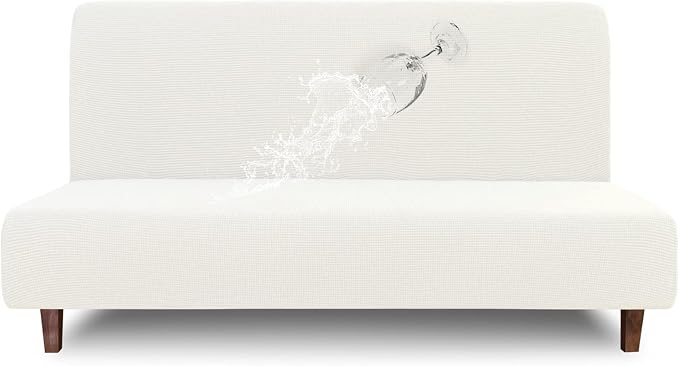 Easy-Going 100% Waterproof Futon Cover, Stretch Futon Slipcover Medium | Dual Waterproof Armless Futon Couch Cover, Leakproof Sofa Bed Furniture Protector for Kids Pets Dog Cat, Cream