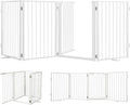 Snagle Paw Metal Freestanding Dog Gate with Door, 80” W x 24” H Dog Fence with Support Feet for Doorways, Stairs and Hallways, Portable Pet Gate for Indoor Use (4 Panel, White)