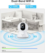blurams 8MP Indoor Camera, 360° PTZ Baby Monitor, Pet Camera with Phone App, One-Touch Call, Free Human/Pet/Motion/Sound/Cry Detection, Dual-Band WiFi 6, Compatible with Alexa