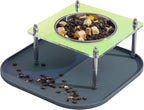Elevated Cat Bowls with Food Mat Tilted 304 Stainless Steel Dishes for Cats | Whisker Friendly Shallow Dish, Tilted Design Anti-Vomiting, Durable Acrylic Base Feeder, Adjustable Raised Stands, Non-Slip