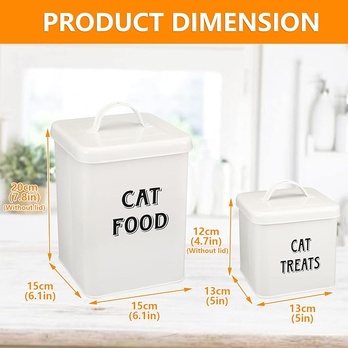 Morezi Farmhouse Cat Food Storage Container with Lid and Scoop, Pet Food Treats Holder, Sturdy Canister Tins for Kitchen Countertop, Shelf, Great Gift for Pet Owners, 5 lbs