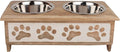 GoCraft Raised Dog Bowls for Small Dogs – Whitewashed Wooden Elevated Feeder Stand in Modern Farmhouse Style with 2 Stainless Steel Bowls for Pet Food & Water