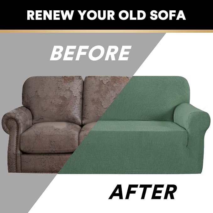 Stretch Loveseat Sofa Cover Slipcover Couch Cover for 2 Cushion Sofa Washable Sofa Cover for Pets Friendly Furniture Protector Covers with Non Slip Bottom(Loveseat, Loden Frost)
