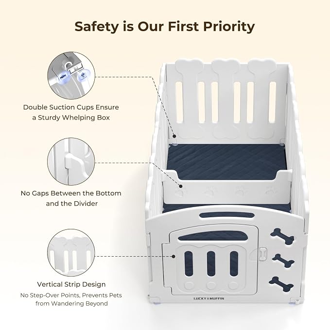Dog Playpen with Divider & Washable Floor Pad, 6-Panel Indoor Puppy Playpen for Small Dogs & Puppies, 24" Tall Premium HDPE Panels, 60"x30"x24", Tool-Free Setup (White)