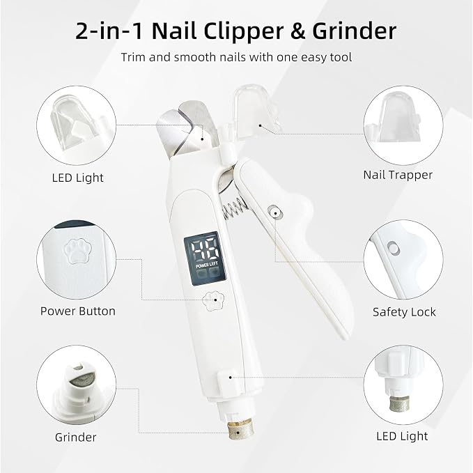 Bearded Dragon Nail Clipper & Grinder 2-in-1 - Rechargeable Electric Lizard Nail File Trimmer with Safety LED Light, Quiet Low-Speed for Lizard, Crested Gecko, Turtle, Chameleon
