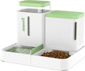 ZOMISIA Gravity Cat Feeder and Water Dispenser, 2 in 1 Cat Self Feeder with 180 Degree Rotatable, Automatic Feeding Large Capacity for Small Medium Dog Puppy Kitten, White & Green, 0.8 Gallon x 2
