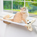 AMOSIJOY Cat Windowsill Perch with Wood & Metal Frame for Large Cat, 24.4in | Solid Wood Frame, Easy to Adjust, Washable Berber Fleece Cover, No Suction Cups Cat Window Seat for Windowsill, Bedside