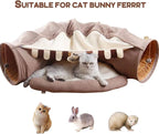 EAEDMY Cat Rabbit Tunnel Bed Nest for Cats Indoor, with Collapsible Washable Soft Cushion, Plush Ball and Exercise Wheel Tube, Fit for Puppy Bunny Kitty Kitten Ferret(2.Coffee)