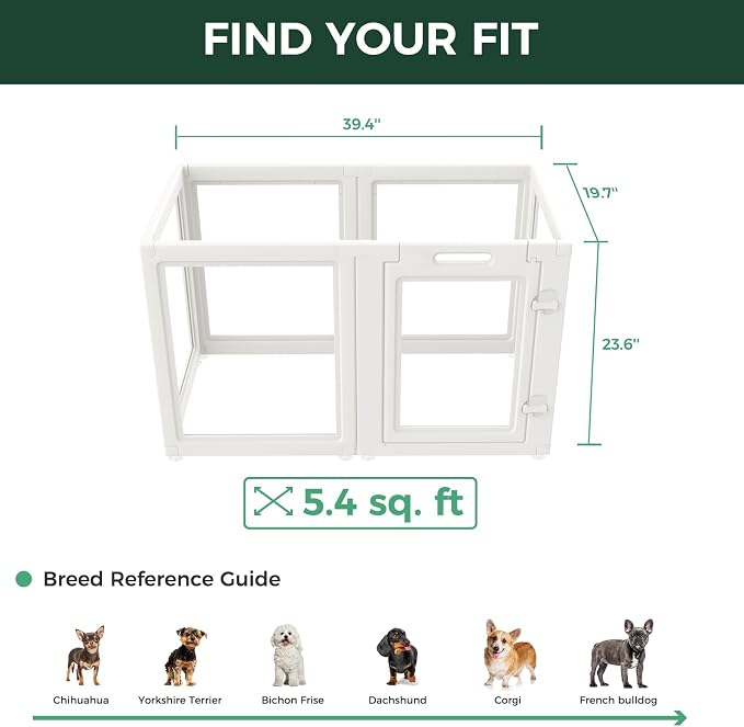 FXW AuraSpace Clear Acrylic Indoor Dog Playpen, 24" H, 6 Panels, White | Open View, Modern Home Fit, No Climbing Bars, Tool-Free Setup, For Puppies & Small Dogs
