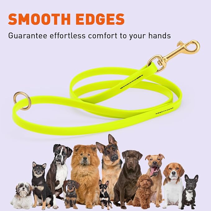 Viper Biothane K9 Working Dog Leash Waterproof Lead for Tracking Training Schutzhund Odor-Proof Long Line with Solid Brass Snap for Puppy Medium and Large Dogs 4ft, Safety Yellow