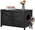 Homhedy 31.5" L Cat Litter Box Enclosure with Barn Door, Black | Wooden Cat Washroom Furniture, Cat House, Pet Storage Cabinet, Dog-Proof, Fit Most of Litter Box, Farmhouse Style