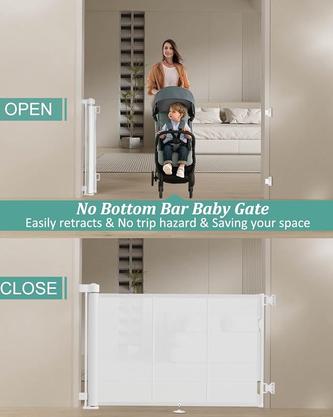 Miumoon 71 inch Reinforced Retractable Baby Gates 42 inch Tall | Retractable Dog Gate with No Crawl Through Reinforced Strip, 6 FT Retractable Gate for Stairs,Doorways,Hallway,Indoor/Outdoor