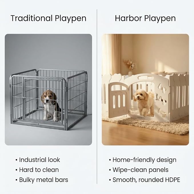 2-Panel Add-On Set | Fits 4/6/8/10 Panel Harbor Dog Playpens – Lightweight Premium HDPE Panels with Connectors (White)