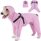 Lelepet Rain Coats for Dogs Waterproof, Pink, S | Four legs keeps fur clean and dry, Built in harness for easy outdoor trips, Adjustable detachable hood for flexible wear